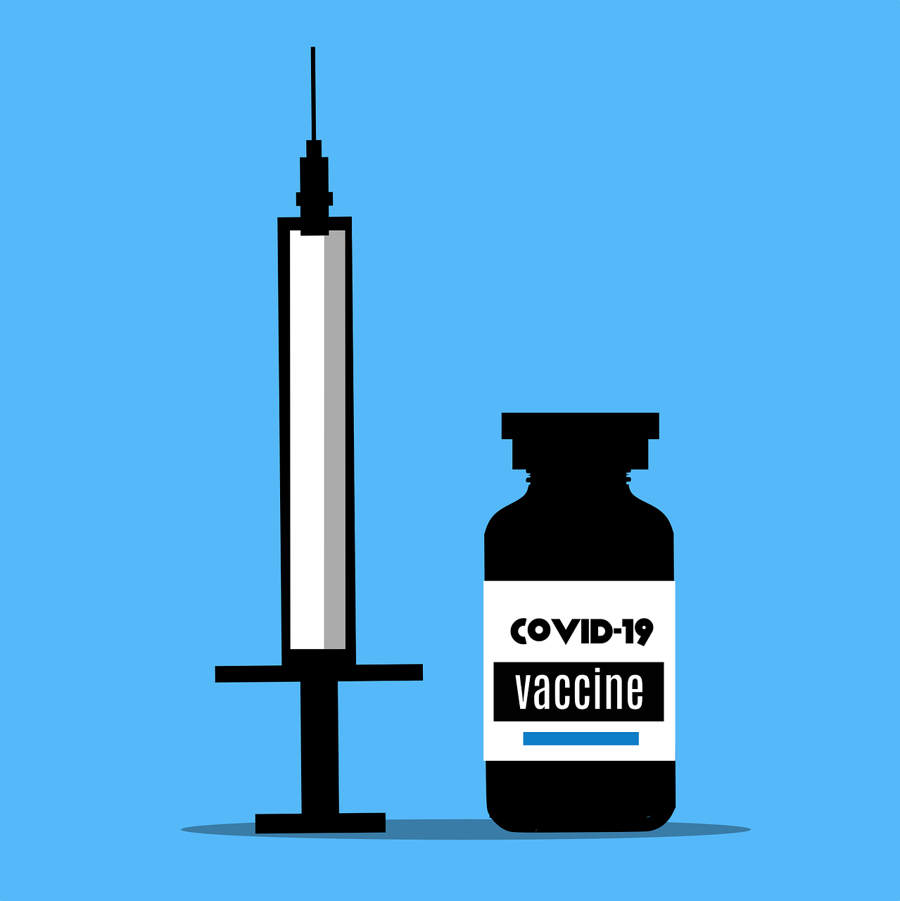 A picture of the Covid 19 vaccine and injection